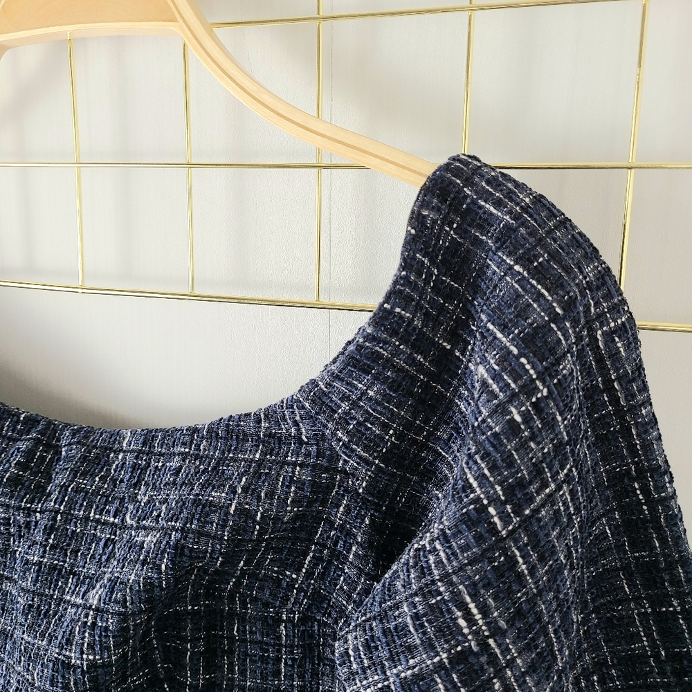 Zara Navy Blue Tweed Off The Shoulder Top - Picture 4 of 10